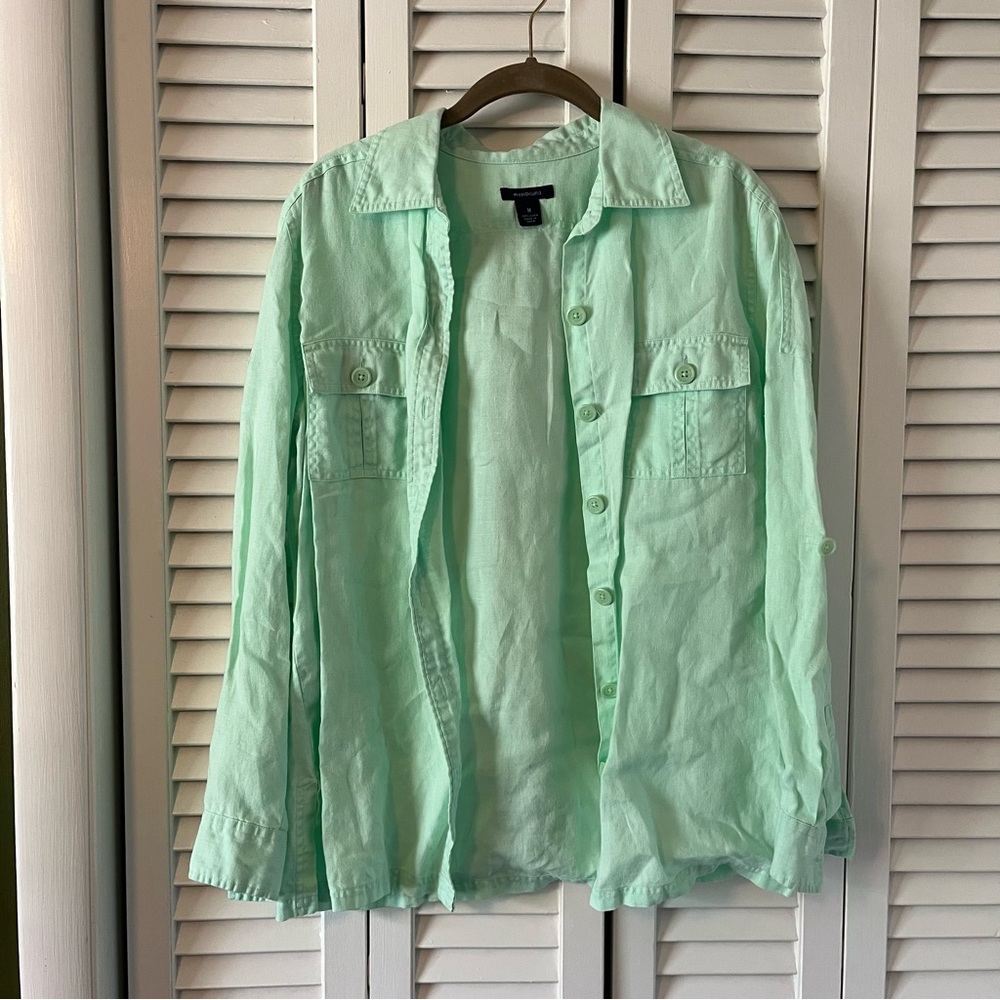 Westbound Seafoam Green Linen Button Down Shirt Size Medium